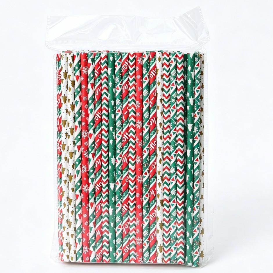 Eco-Friendly Biodegradable Christmas Paper Straws - Disposable Festive Drink Decor