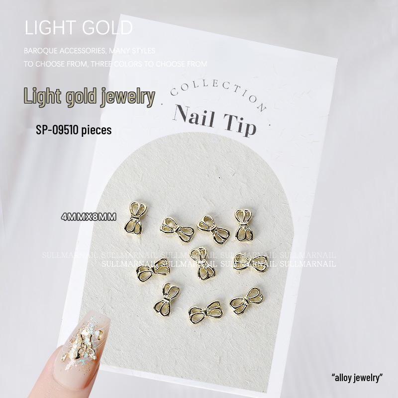 Golden Butterfly 3D Nail Art Set - 10 Pieces of Light Gold Ribbon Bow Decorations