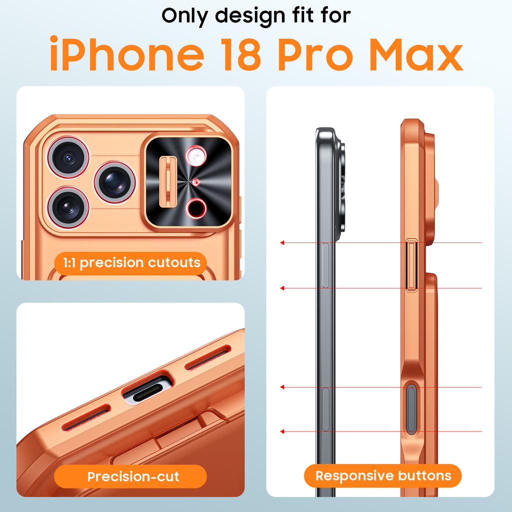RFID Blocking Wallet Case with Card Holder Sliding Camera Cover and Kickstand for iPhone 18 Pro Max iPhone 17 Pro Max-Orange