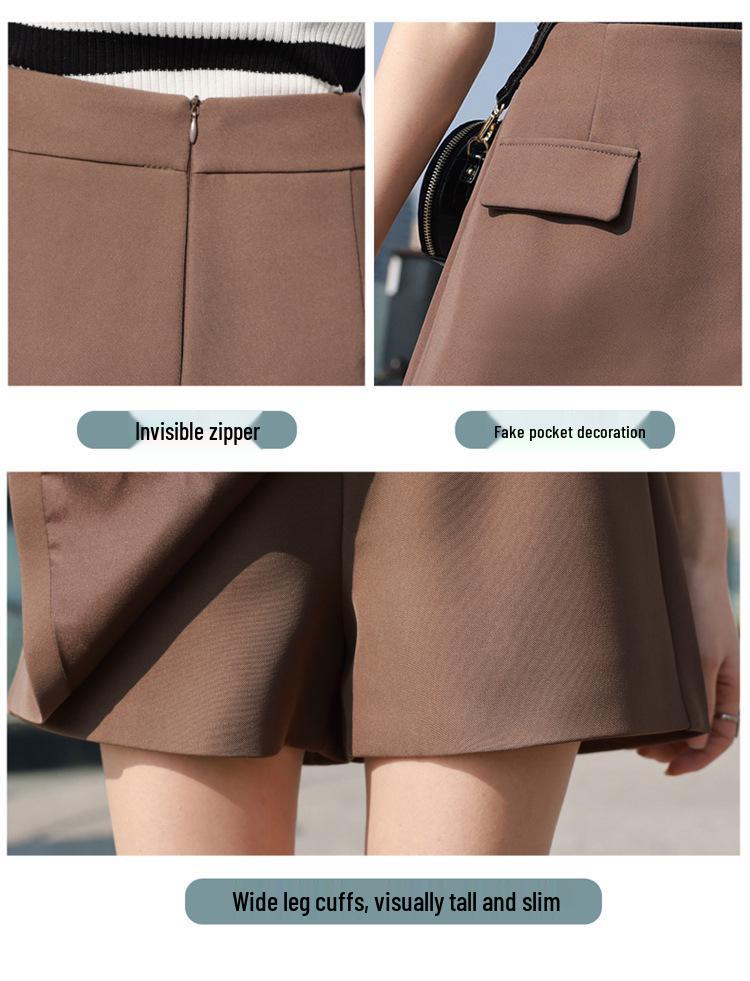 2025 Spring/Summer Women's A-line Irregular High Waist Button Embellished Wide Leg Skirt Shorts
