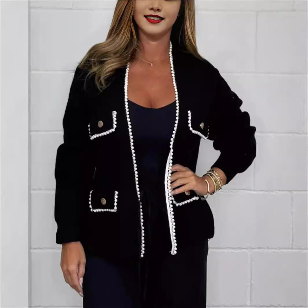 

Осенне-зимний кардиган, однотонный элегантный кардиган с длинным рукавом для женщин S чёрный