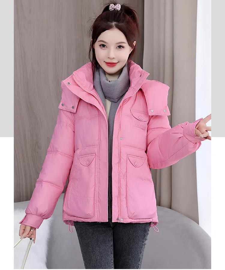 Autumn and Winter Women's Coat Solid Color Hooded Large Pocket Short Loose Coat Thickened Warm Student Jacket