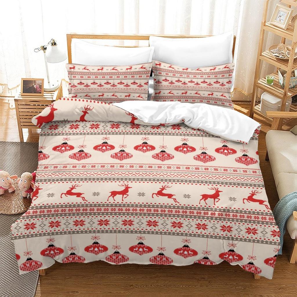 Christmas New Pattern Digital Printing Three-Piece Set 3D Three-Dimensional Polished Chemical Fiber Quilt Cover Pillowcase To Picture