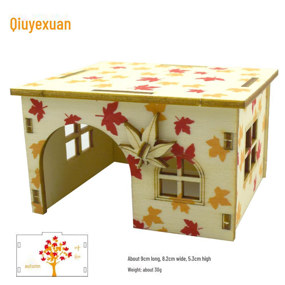 Solid Wood Hamster Climbing Frame Car House with Stairs and Platform Nest Fence for All Seasons.