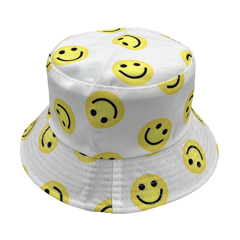 European and American new smiley face printing hat street sunshade bucket hat trendy outdoor sunscreen basin hat on both sides