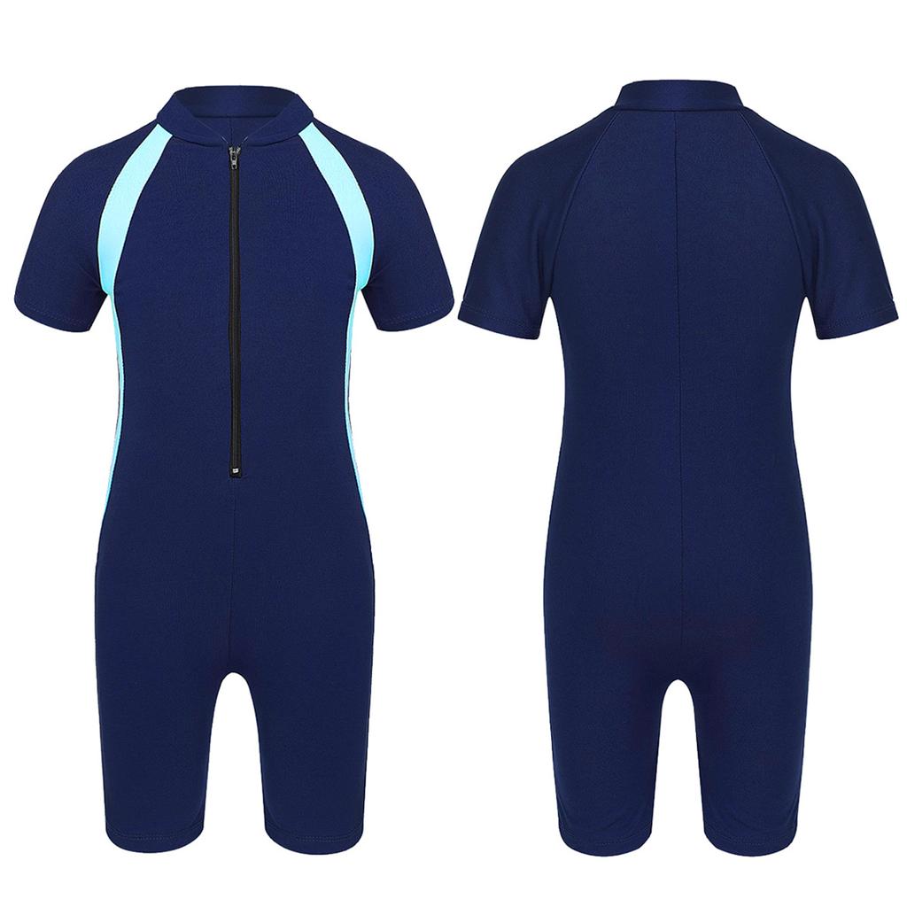 Girls Kids Swimsuit Swimwear Bathing Suit Rash Guard Short Sleeves Zippered Shorty Wetsuit Bodysuit