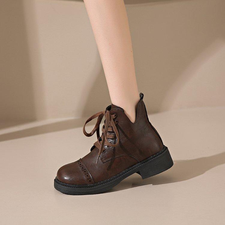 

High-heeled boots thick-heeled Martin boots women s 2025 new autumn and winter British style lace-up black medium-heeled retro short boots 40
