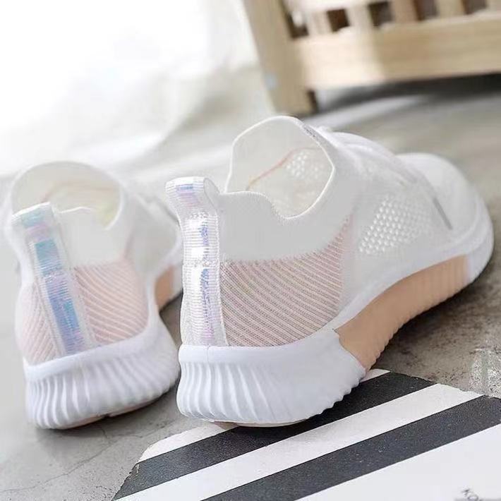Women's Flat Breathable Sports Shoes with Mesh for Versatile Summer Thin Cut Out White Shoes