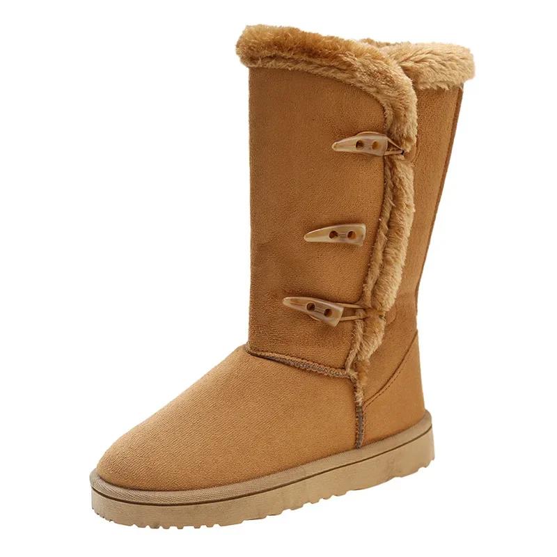 

Модная женская обувь Классические женские зимние ботинки Inter Snow Boots Теплые кожаные меховые сапоги с бархатом Сапоги до колена Зимние кроссовки Botas Mujer 42 хаки