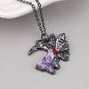Trendy Gothic Girl Butterfly Heart Necklace with Zircon Pendant