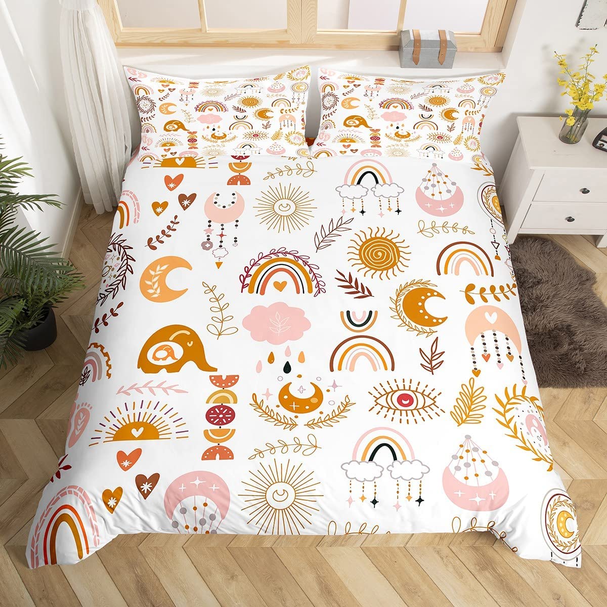

Rainbow Duvet Cover Set Heart Love Bedding Set Microfiber Colorful Rainbow Clouds Comforter Cover Twin King Size For Kids Girls 228x228cm 3pcs