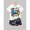 Boys' printed children's top and bottom, children's street casual children's clothing set