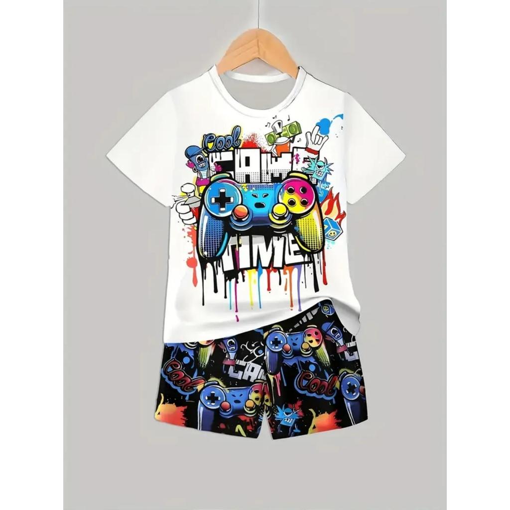 Boys' printed children's top and bottom, children's street casual children's clothing set