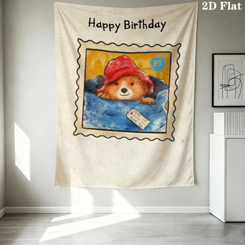 Paddington Bear Pattern Wall Tapestry Aesthetic Wall Hanging Printed Fabric Blanket Decorative Tapestries for Bedroom Living Room Home Decor