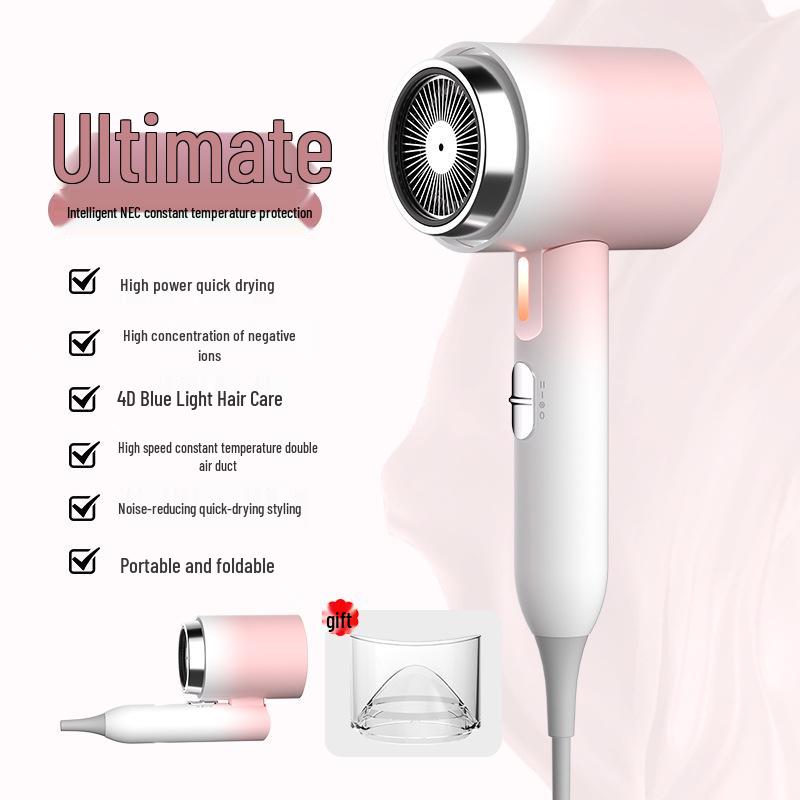 Quiet, Foldable, Quick-Dry Hair Dryer with Negative Ions for Home & Travel
