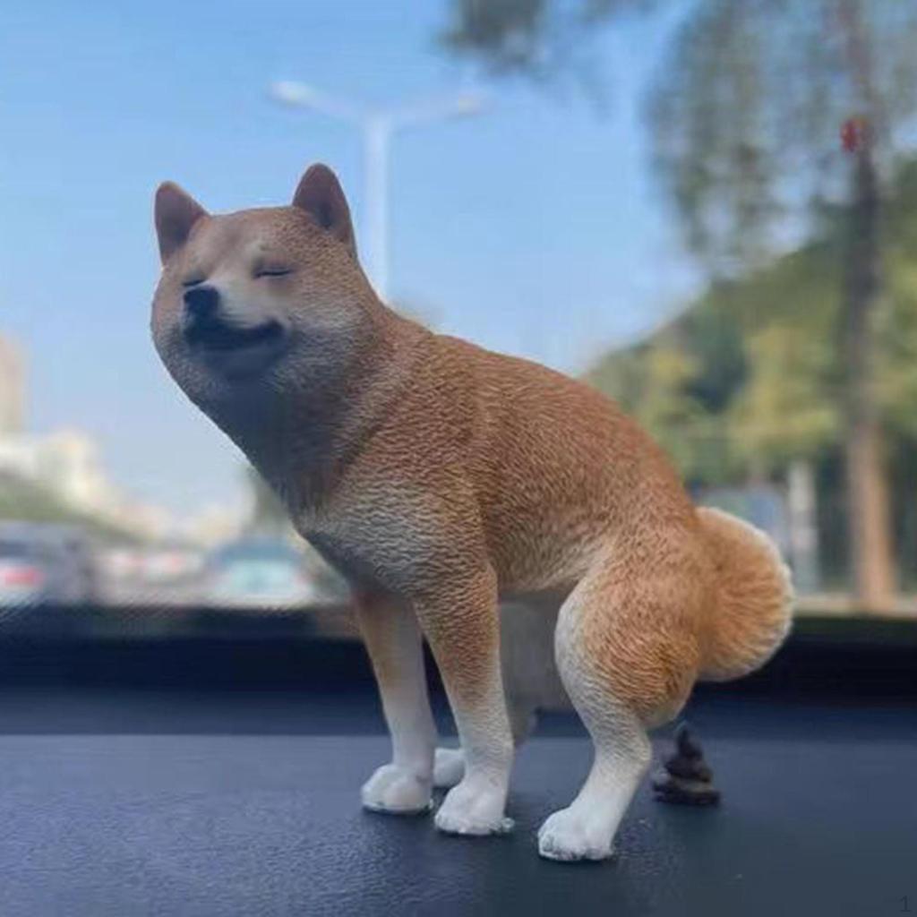 Figura de Perro Escultura de Animal Decoración de Salpicadero de Coche Estatua de Shiba Inu para Dormitorio