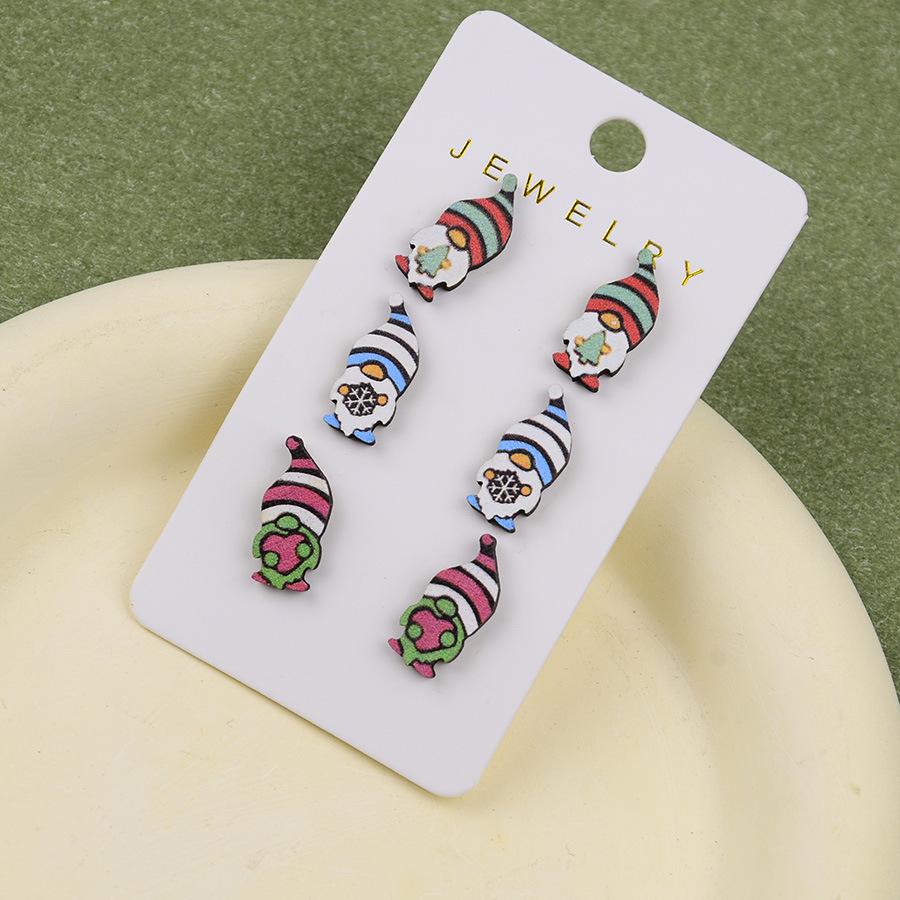 European & American Christmas Gnome Dwarf Wooden Stud Earrings