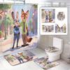 Disney Zootopia Movie Bathroom Accessories Set, 4 Pieces Waterproof Polyester Shower Curtain with Rings, Trendy Decor