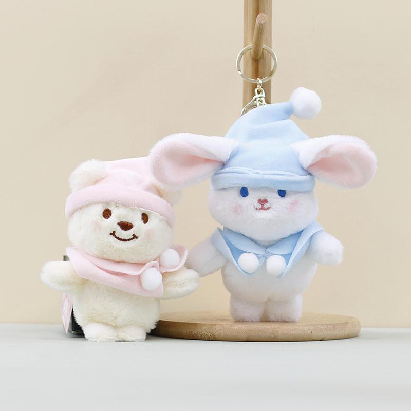 Bear Plush Christmas Keychain With Hat Pp Cotton Stuffed Toy For Kids Gift