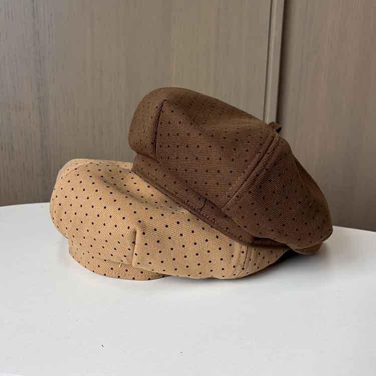 Temperament Polka Dot Beret Lady Spring And Autumn Literary Retro Pumpkin Hat Octagonal Painter Hat
