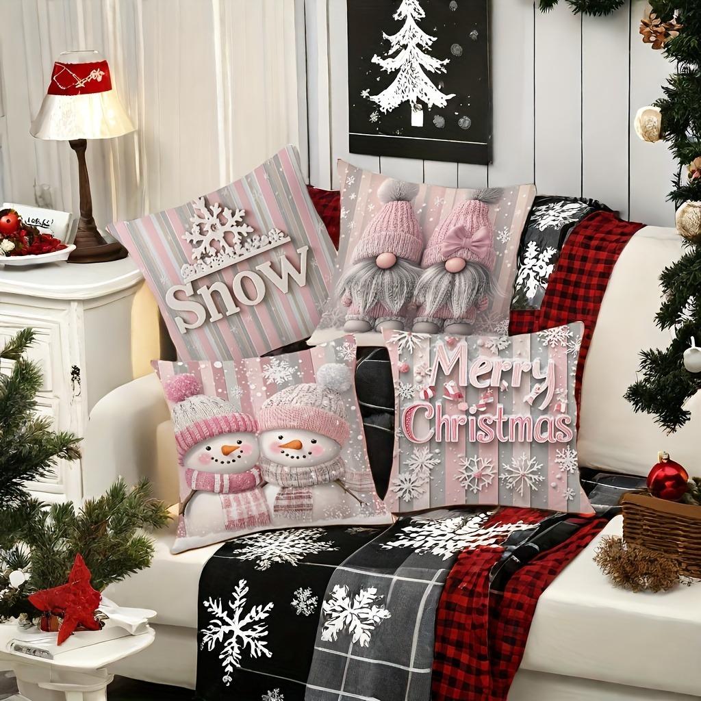 Pink Christmas Decoration With Soft And Comfortable Printed Pillowcases For Bedrooms, Sofas, Windowsills, Car Decorations, Cushi