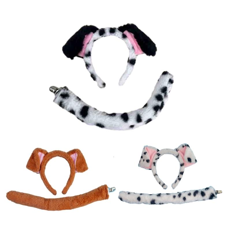 Kids Halloween Dog Costume Set Animal Cosplay Costumes Dog Ears Headband Bowtie Tail and Nose for Kid Girl Halloween