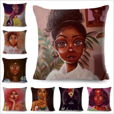 Beautiful Black Women Africa Girl Pillow Case Polyester Decor Colorful Cartoon Cushion Cover For Sofa Car Home Pillowcase 45X45