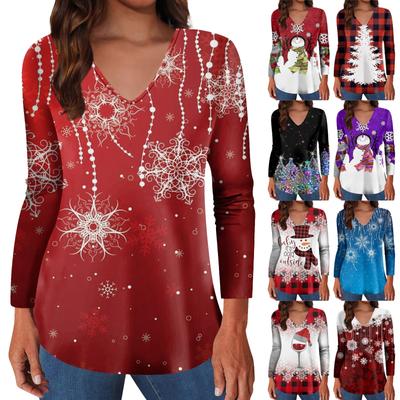 Long Sleeve Shirts For Women Christmas Print Graphic Tees Blouses Casual Plus Size Basic Tops Pullover