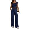 Women's 2-piece Square Neck Short Sleeved Crop Top&high Waist Wide Leg Pants Casual Set