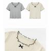 1-12Y Girl's Shirts Korean-style Knitted Lace-Trimmed Short-Sleeve Summer Ruched Tops Trendy Breathable Bow Tie Versatile Tee
