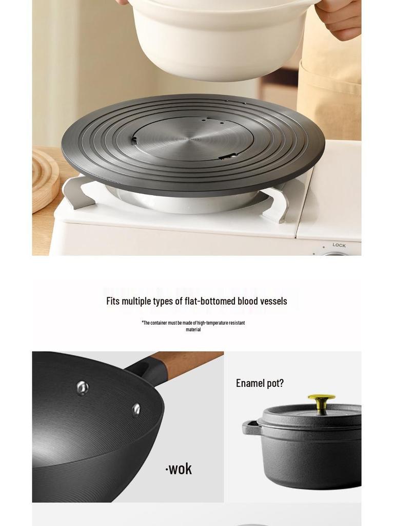 Removable Enamel Heat Conduction Plate: Prevents Pot Bottom Burn on Coal Gas Stoves and Offers Defrosting and Insulation.