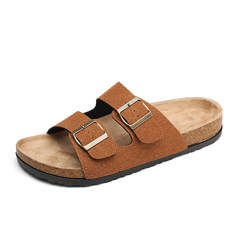 

Модные мужские тапочки с поддержкой свода стопы, слипоны из замши, обувь Crestar с пробковой стелькой, сандалии Arizona для женщин, однотонные тапочки с двойной застежкой 46