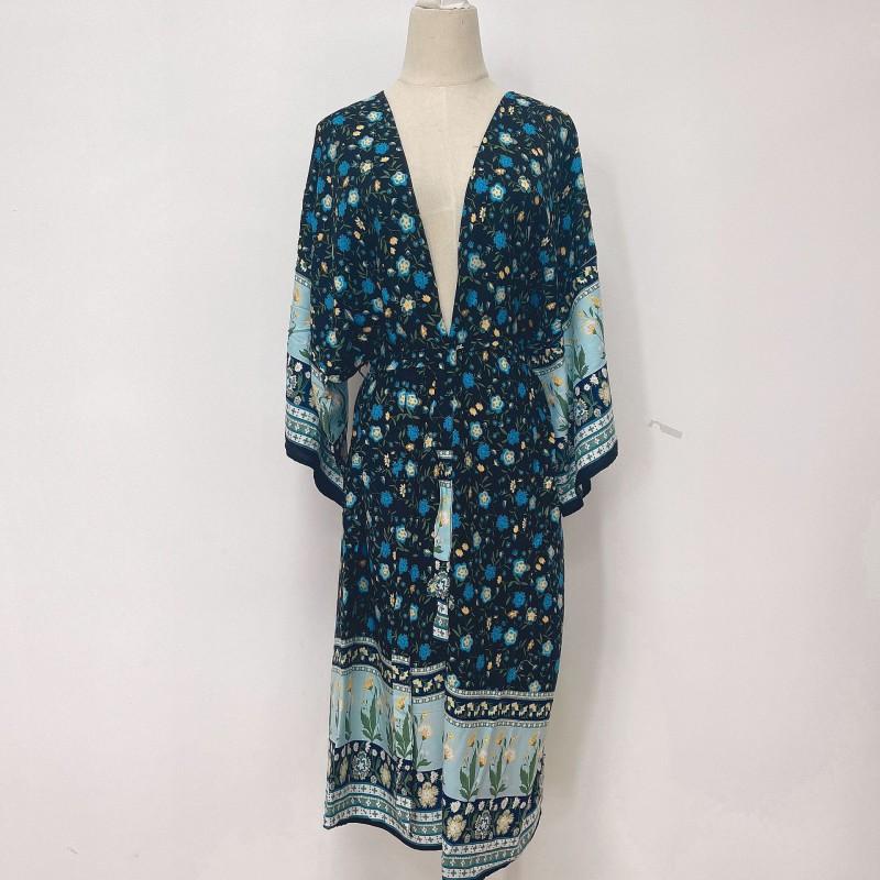 3-Color Cotton Blend Kimono-Style Cover-Up Beach Wrap Women Sun Protection Swimwear