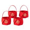 Housewarming Gift Holder 4 Pcs DIY Basket with Handle, Non-woven Fabric Red Basket, Decorative Snack Organizer Good Luck Handheld for Chinese