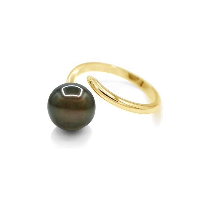 Bague - Pearls & Colors - Perle de Culture de Tahiti 10-11 mm Ronde - Or Jaune 375/1000 - Qualité A+ - Femme