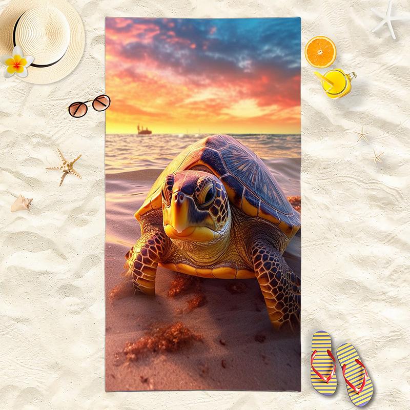 School of Fish Sea Turtle Beach Towel, Blue Ocean Print Quick-Dry Towel 50x100cm