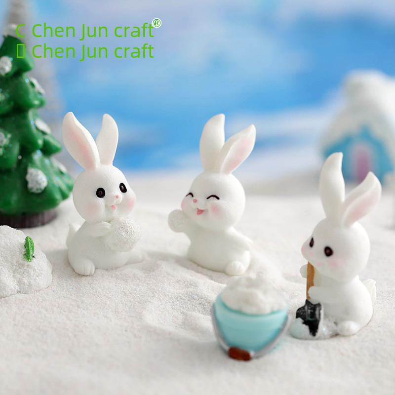 Cute Resin Snow Bunny Winter Wonderland Accessories For Diy Crafting