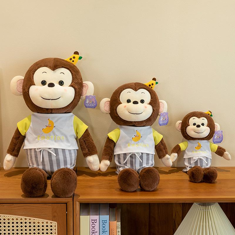 Bekleidetes Bananen-Affen-Plüschtier, beruhigende Stoffpuppe für Kinder, Fensterbank-Ornament
