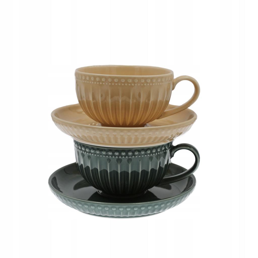 CERAMIC CUP WITH SAUCER 250ml FOR COFFEE AND TEA, MOSAIQUE BEIGE LINE
