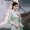Green New Chinese Suzhou Long Sleeve Cheongsam Mid Sleeve Improved Young 1011 New Women's Premium Spring and Autumn