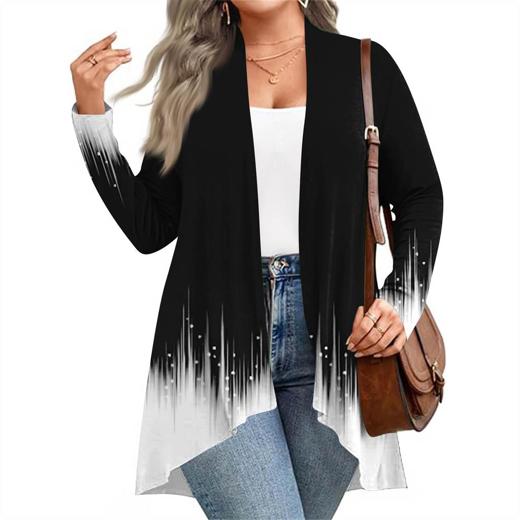 Women's Fall And Winter Fashion Casual Print Long Sleeve Mid-Length Cardigan Jacket
