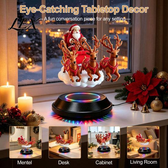 Desktop Santa Claus Decor Floating Sleigh, Magnetic Levitation Santa's Flying Sleigh Ornament, Christmas Display for Home, Office, Shelf & Holiday