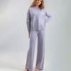 Autumn Winter Women's Knitted Pants Suits Round Neck Slit Sweater Loose Casual Knitted Wide-leg Pants Two-piece Knitted Suit Outfits