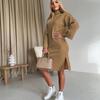2023 Spring High Neck Long Sleeve Slit Sweatshirt Dress for Women