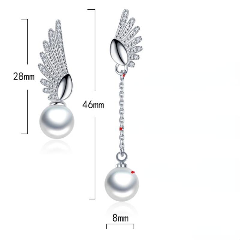 Womens Korean Fashion Elegant Anti-allergy 925 Silver Plated Zircon Crystal Asymmetric Long Ear Stud Earrings Female Jewelry Gifts