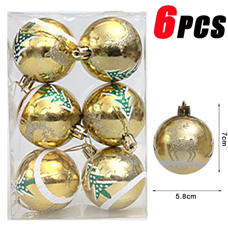 6Pcs Christmas Ball Ornaments With Painted Xmas Tree Hanging Pendant New Year Gifts For 2025 Christmas Navidad Party Decoration