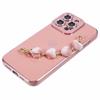 For iPhone 13 Pro Case Electroplating Edge Heart Pattern TPU Phone Cover with Strap