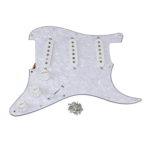 FLEOR Alnico 5 Prewired Stratocaster Pickguard for Electric Guitars with 3 Single-Coil Pickups - White Pearl