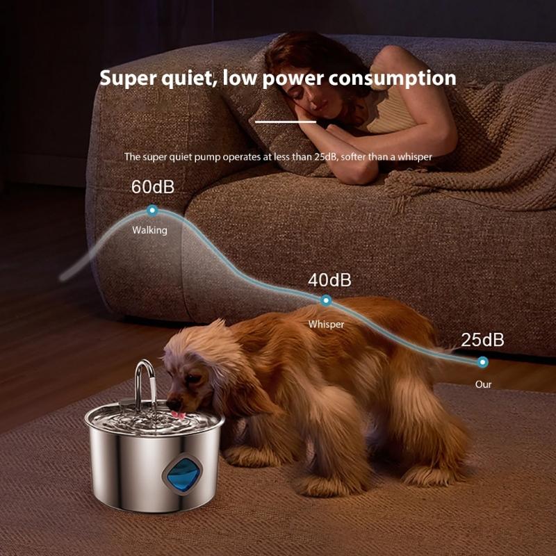 3.2L Pet Water Dispenser Stainless Steel Automatic USB Water Fountain For Dog Cats with MultiLayer Filtration Systems