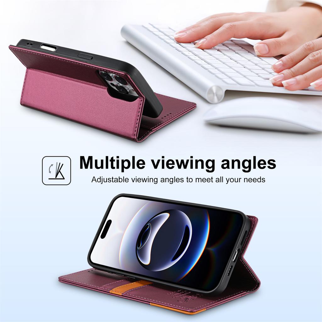 Magnetic Flip Leather Wallet Case for iPhone 17 Pro MAX 16 Plus 15 14 16E AIR with RFID Blocking Feature